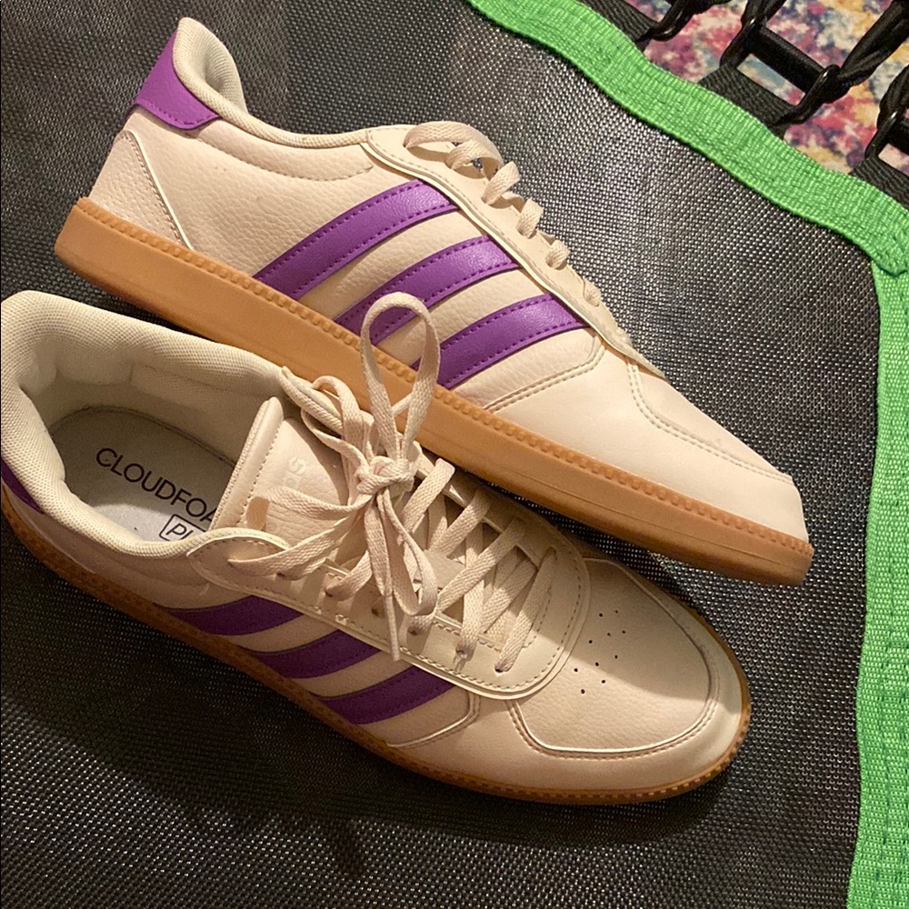 Adidas Cloudfoam Sneakers with Purple Stripes